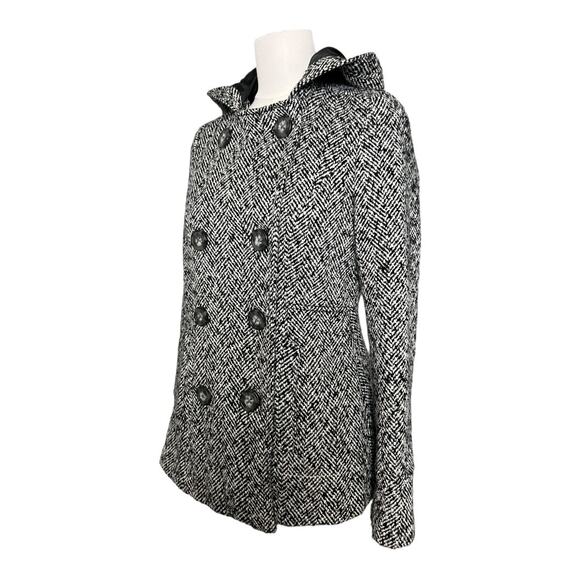 Aeropostale Black White Pea Coat Jacket Stroller Preppy Princess Cut Hooded M - Picture 2 of 9
